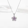 Silver necklace with a five-petal purple flower pendant and micro-set white diamonds - Silver Purple Stone