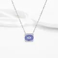 Silver evil eye pendant necklace with blue and white zircon micro-inlay on square base - Square Steel