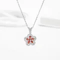 Elegant silver necklace with a five-petal red gemstone flower pendant and white zircons - Silver with Red Stone