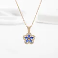 Golden necklace with blue marquise flower pendant and pavé set cubic zirconia - Gold Blue Stone