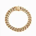 Polished golden stainless steel Cuban link bracelet with secure square box clasp - 11mm x 21cm / Gold