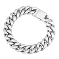 Polished silver stainless steel Cuban link bracelet with a sleek square clasp closure - 13mm x 21cm / Steel