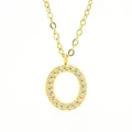 Collier élégant en acier titane doré avec pendentif ovale vertical orné de cristaux fins - Lettre O