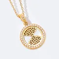 18K gold plated necklace with hollow geometric round pendant and white shell inlay - Geometric Hollow Style (B0430G) / Gold