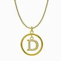 Collier doré avec pendentif rond orné d'une lettre D scintillante sertie de cristaux brillants - Lettre D / Or