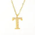 Collier en acier titane doré avec un pendentif lettre T orné de zircons étincelants - Lettre T