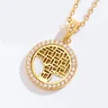 Luxury 18K gold plated titanium necklace with hollow geometric pendant and zircon inlay - Grid Woven Style (N0431G) / Gold