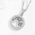 Silver tree of life medallion necklace with zircon inlay and 18K hollow carving design - Tree of Life Style (N0432S)