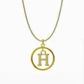 Collar dorado elegante con colgante redondo y la letra H adornada con cristales - Letra H / Dorado
