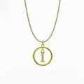 Collar dorado con un colgante circular y una letra I brillante con cristales - Letra I / Dorado
