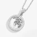 Silver hollow totem round pendant necklace with shell base and sparkling diamonds - Wave Hollow Style (N0433S)