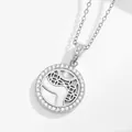 Silver titanium steel necklace with white shell inlay and hollow totem pendant - Oriental Lattice Style (N0434S)
