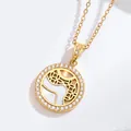 Luxury 18K gold hollow pendant necklace with white shell inlay and zircon circle - Oriental Lattice Style (N0434G)