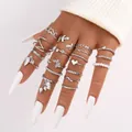 20-piece silver-colored ring set with butterfly motifs, pearls, and minimalist designs - Silver Artificial Pearl Rhinestone Butterfly Heart Multi-Element Style (5837902) / Silver