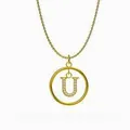 Collar dorado con colgante redondo y letra U con cristales incrustados en cadena fina - Letra U / Dorado