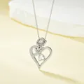 Silver heart necklace featuring an intricate rose flower and water-drop crystal pendant - Rose Pendant (N0451S) / Steel Color Rose