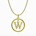 Collar dorado con colgante redondo letra W y cristales brillantes para mujer - Letra W / Dorado