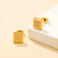 Minimalist square geometric gold stud earrings with clear pave-set zircon stones - Square Gold