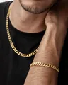 Herren Hip-Hop Gold Panzerkette Halskette und Armband Schmuckset aus poliertem Stahl - Gold Stil (5940202)