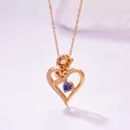 Rose gold heart necklace with central rose, purple stone and white crystal accents - Rose Pendant (N0451R) / Rose Gold Color Rose