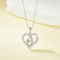 Silver heart necklace with mother and child embrace pendant featuring white zircon stones - Mother and Child (N0452S) / Silver Color Together