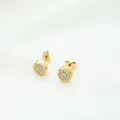 Minimalist gold round stud earrings featuring a pave-set cubic zirconia centerpiece - Round Gold