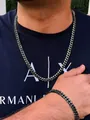 Herren Hip-Hop Punk Set aus gunmetal Edelstahl mit Panzerkette Halskette und Armband - Anthrazit Stil (5940203)