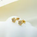 Elegant gold flower stud earrings with sparkling zircon crystals and butterfly back - Flower Shape Gold