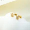 Star-shaped golden stud earrings with white cubic zirconia and push-back butterfly clasp - Five-pointed Star Gold