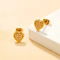 Golden heart stud earrings with sparkling cubic zirconia stones in a prong setting - Heart Gold