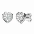 Sparkling silver-colored heart-shaped stud earrings with cubic zirconia stones - Heart Shape Steel