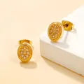 Elegant gold oval stud earrings with micro-pave zirconia and butterfly backings - Gold (Oval Cut)