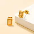 Elegant gold-plated rectangular stud earrings with 12 micro-paved cubic zirconia stones - Rectangle Gold