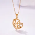 Gouden hartketting met M-letter hanger en sprankelende zirkonia steenzetting - Mom Stijl A (N0454R) / Rozegoud Kleur MM Stijl A
