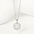 Elegant silver titanium steel necklace with sparkling crystal star pendant detail - Silver Pentagram (N0416S)