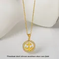 Titanium steel necklace with gold-plated anchor pendant and zircon settings - Gold Anchor (N0417G)