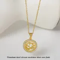 Titanium stalen ketting met gouden lotus hanger en witte zirkonia voor vrouwen - Goud Heilige Lotus (N0419G)