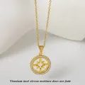 Gouden titanium stalen ketting met ronde hanger voorzien van een achtpuntige ster en zirkoon - Goud Steruitbarsting (N0421G)