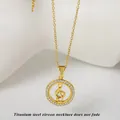 Gouden titanium stalen ketting met muzikale G-sleutel hanger en witte zirkoon - Goud Muzieknoot (N0422G)