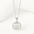 Zilveren titanium stalen ketting met Hamsa-hand cirkelhanger en zirkonia inleg - Zilver Palm (N0424S)