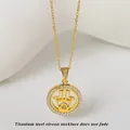 Titanium stalen ketting met gouden Hamsa-hand hanger en cirkel van zirkoon - Goud Palm (N0424G)