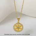 Titanium stalen ketting met gouden hexagonale sterhanger en zirkonia inlegwerk - Goud Hexagram (N0426G)