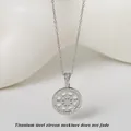 Zilveren titanium stalen halsketting met ronde hanger ingelegd met zirkonia stenen - Zilver Roer (N0428S)