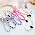 5-piece set of colorful beaded phone lanyards with bows and heart pendants for women - Multicolor Combination Set