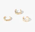 Three-piece set of golden ear cuffs featuring twisted and smooth triple-layer metal designs - Vintage Twisted Multi-layer Open Ear Cuff (5847601) / Gold