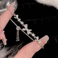 Silver bow bracelet with sparkling zircons and adjustable pull-clasp for women - Double Bowknot Adjustable Style (S248 Silver) / Silver