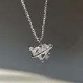 Silver necklace with purple heart zircon planet pendant and glittering crystal star ring - Silver Chain Clear Heart (5817904) / Clear (5817904)