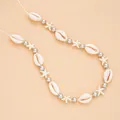 Collar playero bohemio con conchas naturales, estrellas y cuentas de plata en cordón - Blanco (6074701)