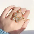 5-piece gold ring set for women featuring butterfly and moon shapes with rhinestones - Butterfly Star Moon Rhinestone Ring Set (5465701) / Set of 4 / Gold