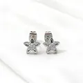 Detailed macro view of star-shaped titanium steel earrings with sparkling cubic zirconia - Steel